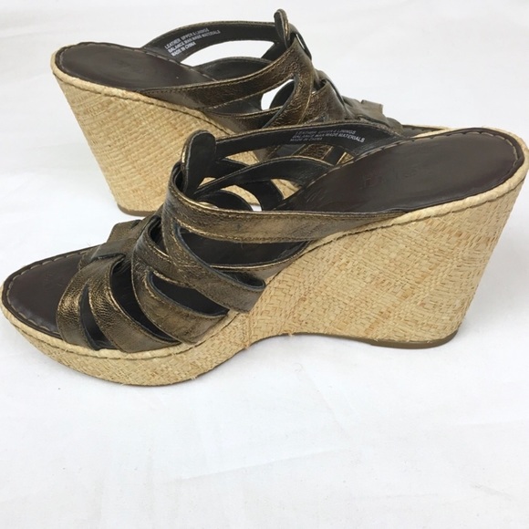 Born Shoes - Born Strappy Metallic Wedge Espadrille Sandal
